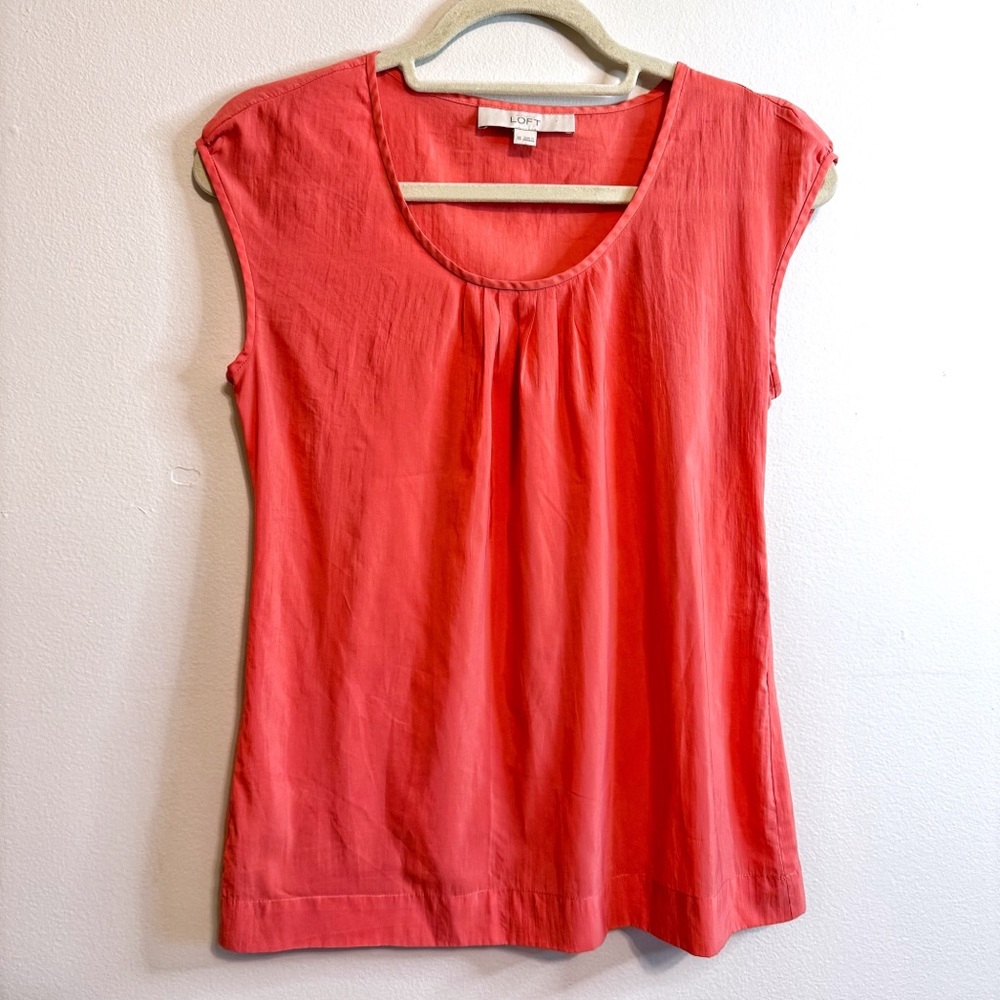 LOFT Vibrant Coral Cap Sleeve Blouse